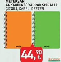 METEKSAN A4 KARİNA 80 YAPRAK SPİRALLİ ÇİZGİLİ/KARELİ DEFTER indirimli fiyat METEKSAN A4 KARİNA 80 YAPRAK SPİRALLİ ÇİZGİLİ/KARELİ DEFTER fiyat ve kampanya bilgisi